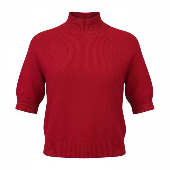 THEORY Jodi B. Cashmere Sweater Mock Neck Red Size Large Half Sleeves Minimalist - Picture 7 of 7